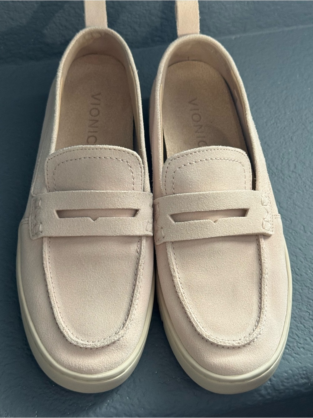 Vionic Women's Suede Penny Loafers in Blush / Cream